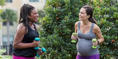 Pregnant women working out together