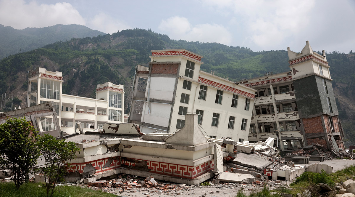 Collapsed building after an earthquake