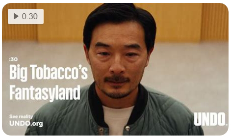 A 30-second video shows various individuals being manipulated into using tobacco while a narrator debunks the industry’s claims 