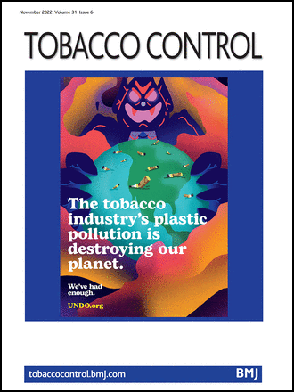November 2022 edition of Tobacco Control, featuring a CTPP media campaign ad on plastic pollution caused by the tobacco industry