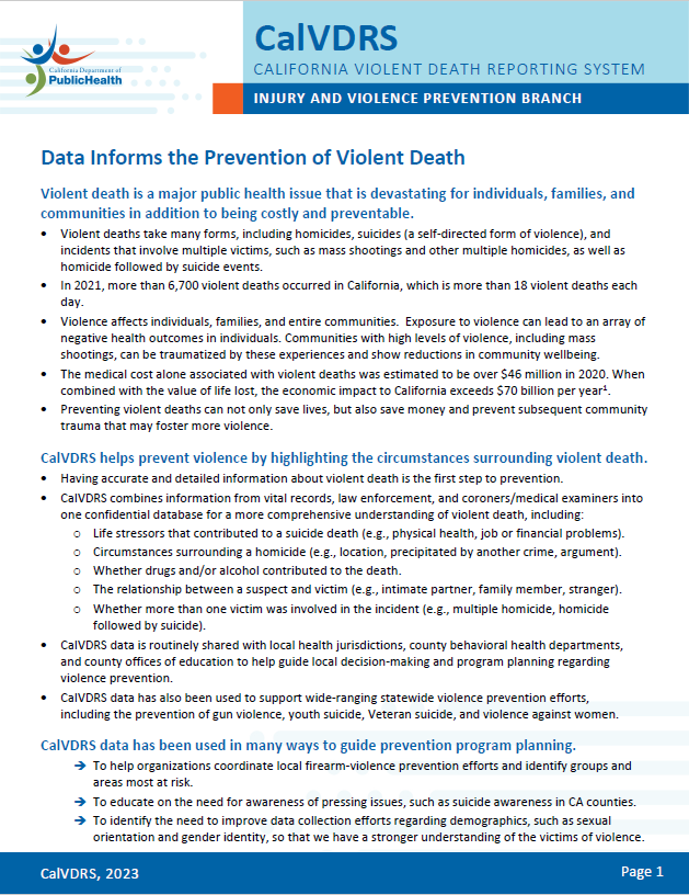 Data Informs the Prevention of Violent Death