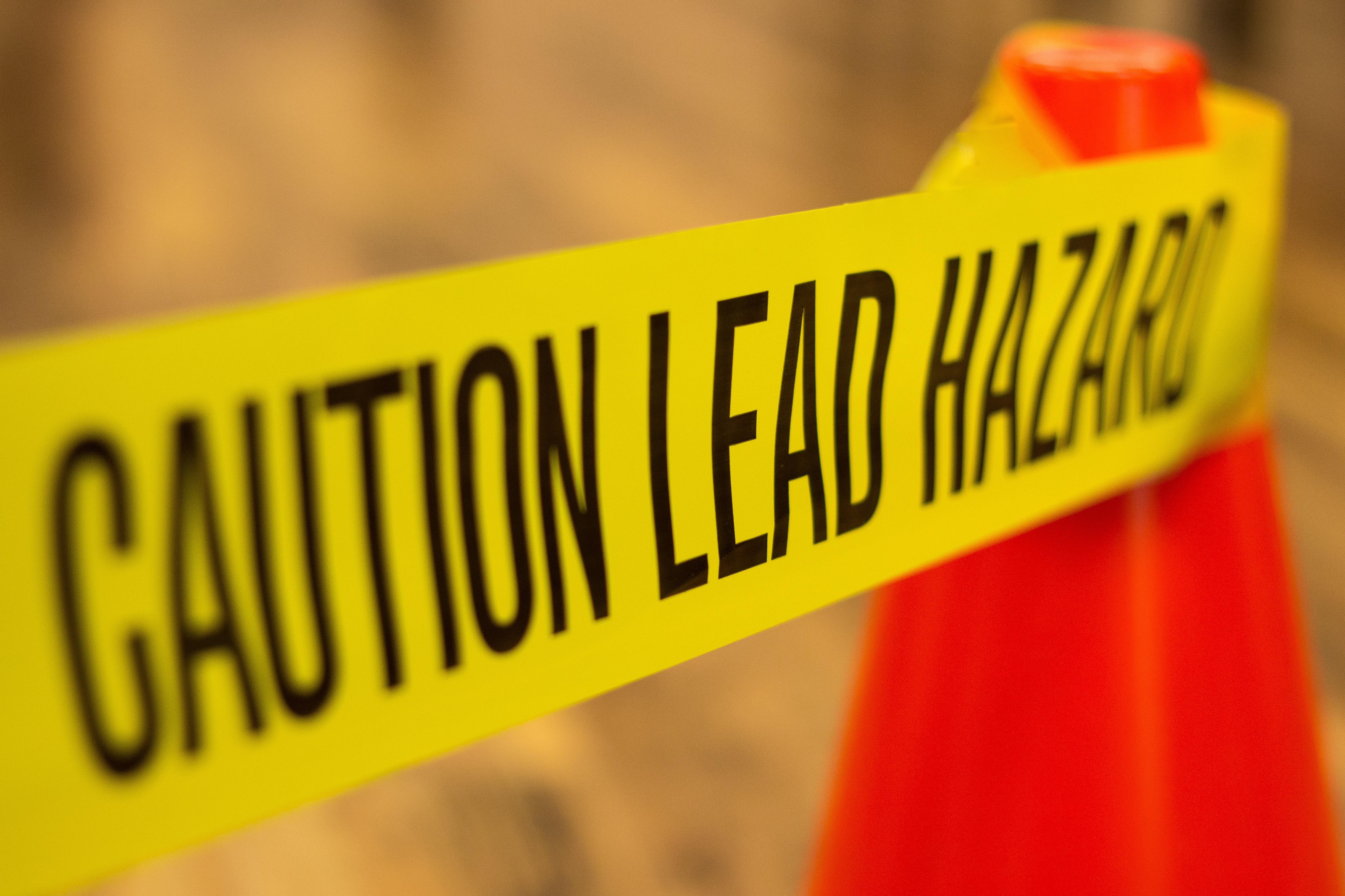 Caution tape reading lead hazard