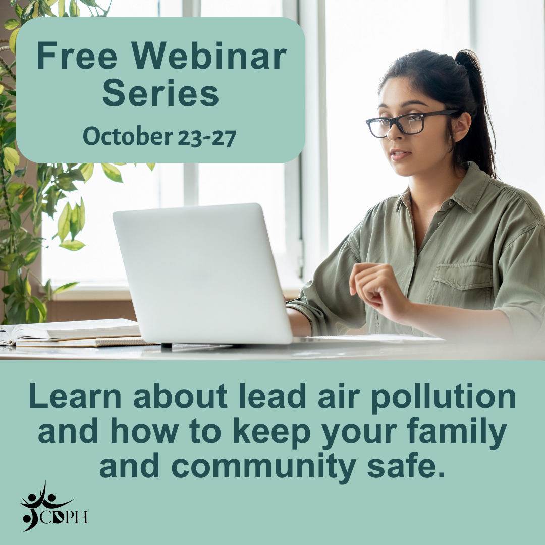 Webinar Series flyer, person sitting at a computer