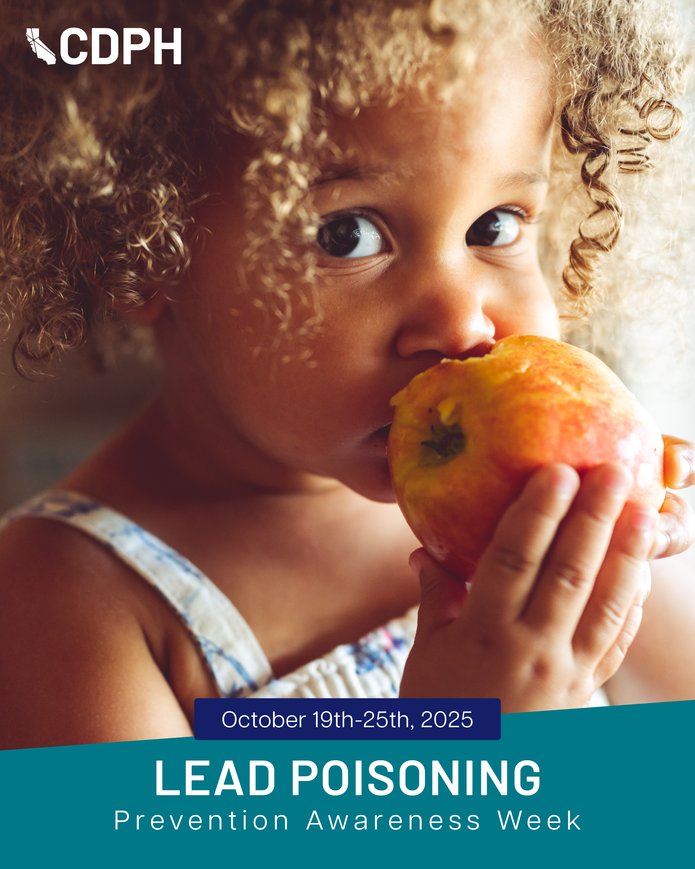 Lead Poisoning Prevention Awareness Week graphic with child eating an apple