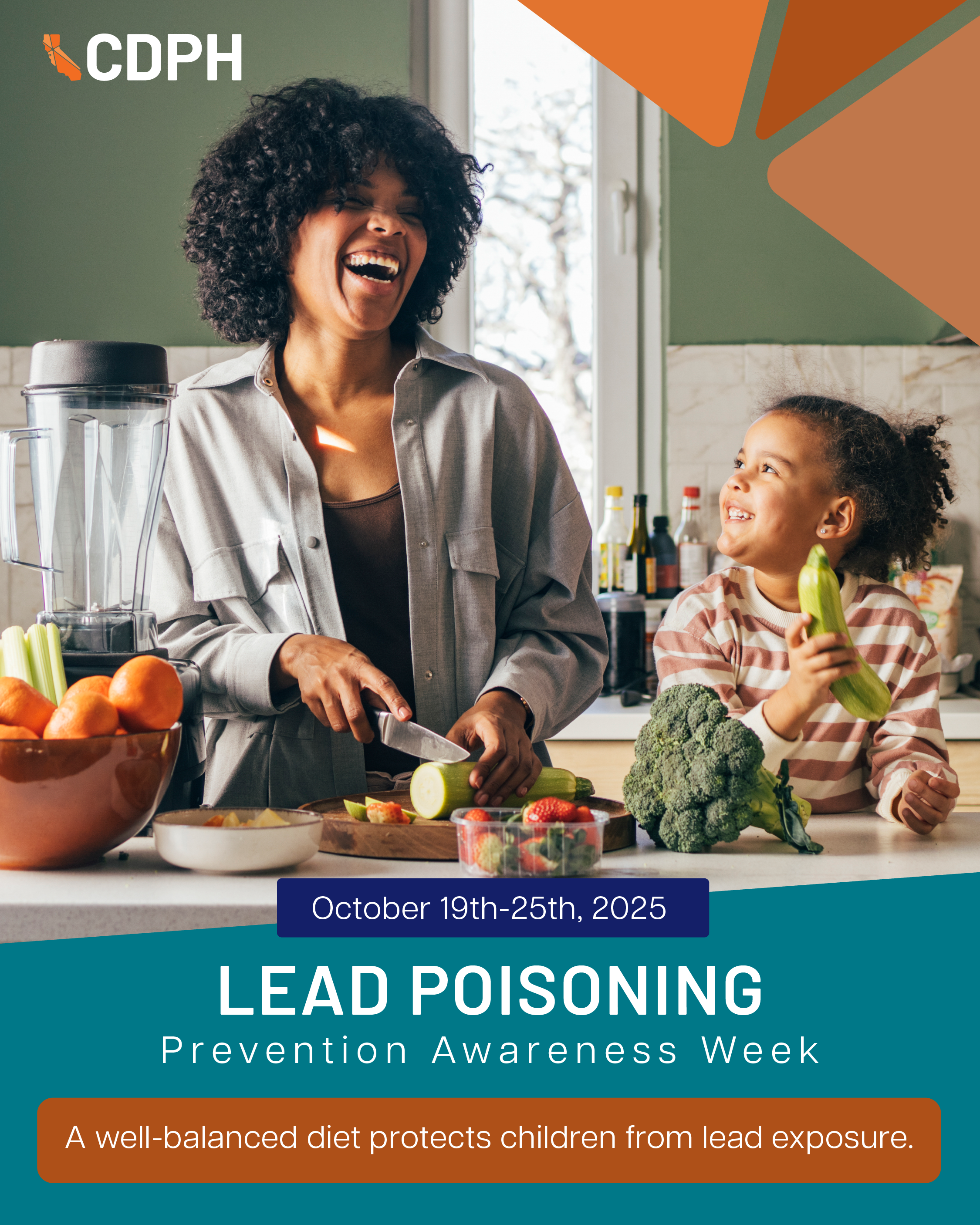 Lead Poisoning Prevention Awareness Week graphic with parent and child cooking together