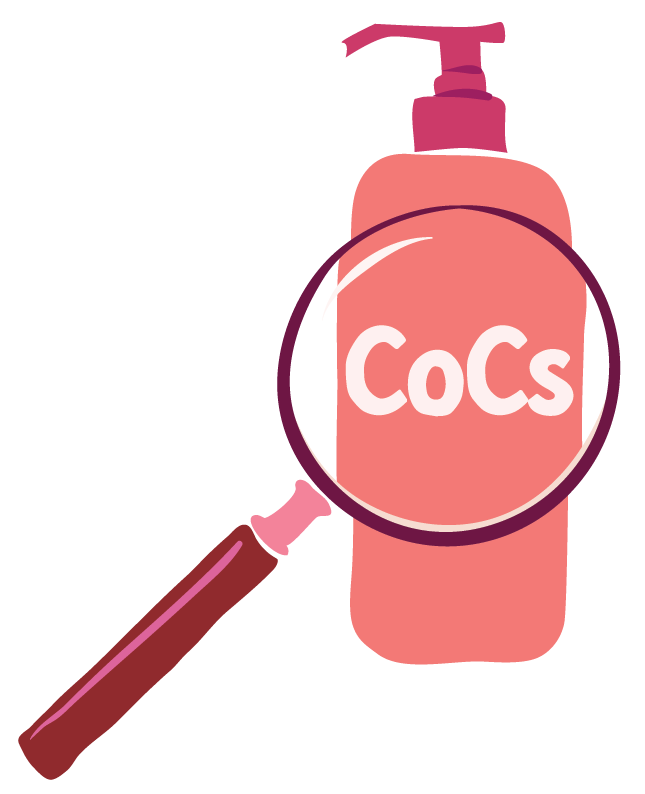 Bottle labeled "COCs" viewed with a magnifying glass