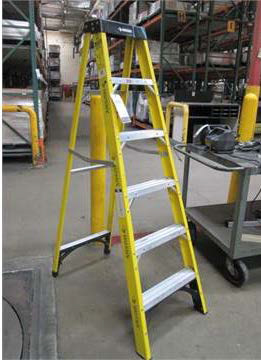 A folding tall ladder similar to the one involved in the accident