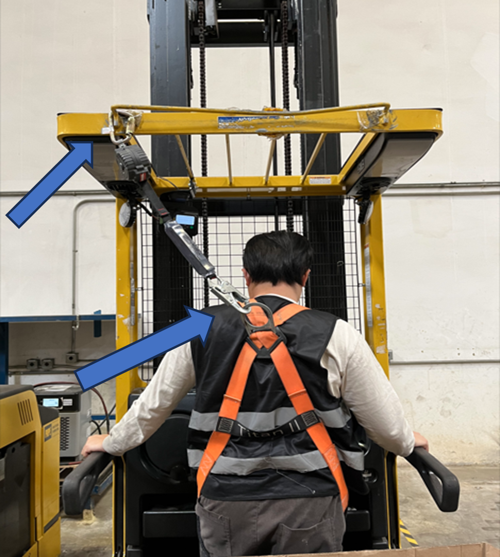 adequate tie off when operating  the order picker