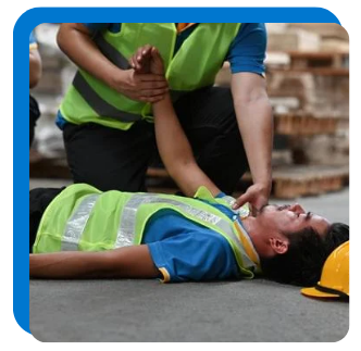 Worker helping another worker experiencing heat exhaustion 