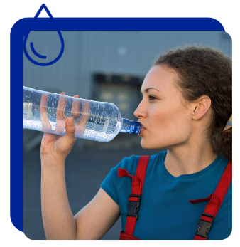 Package delivery worker drinking water