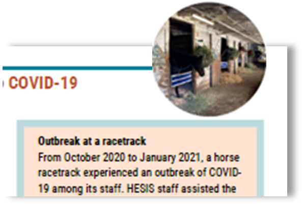 COVID-19 article excerpt with photo of horse stable