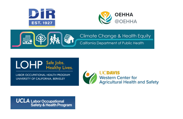 Partner Logos left to right: DIR, OEHHA, Climate Change and Health Equity, LOHP, UC Davis, UCLA