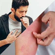 Worker coughing and scratching arm