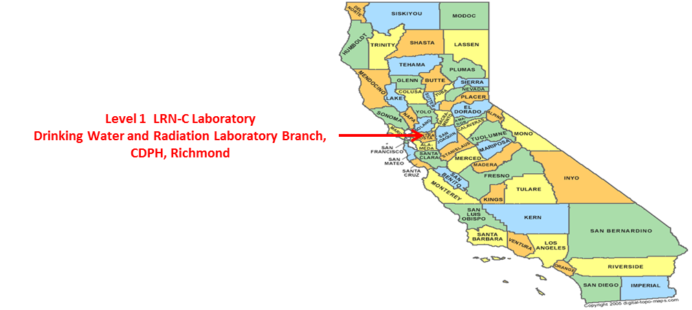 Image of California Map showing LRN-C lab at CDPH, Richmond