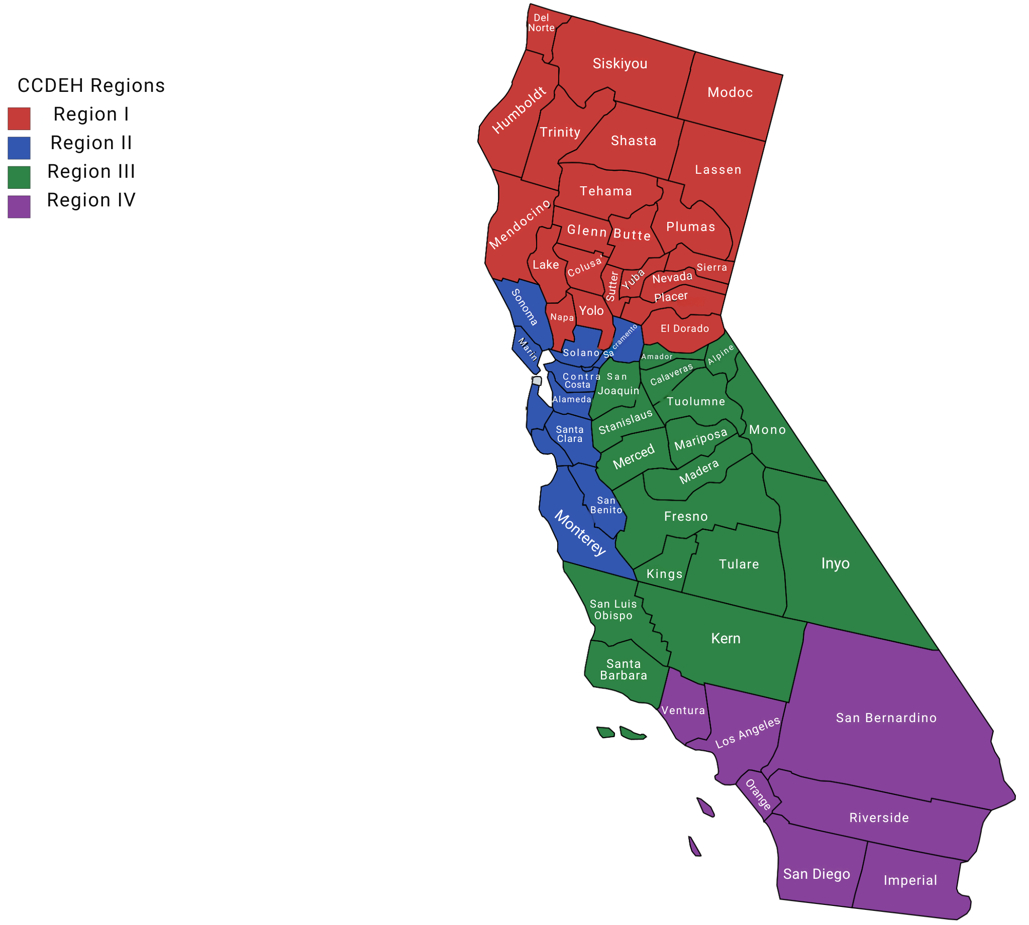 Map of California Conference of Directors of Environmental Health Regions