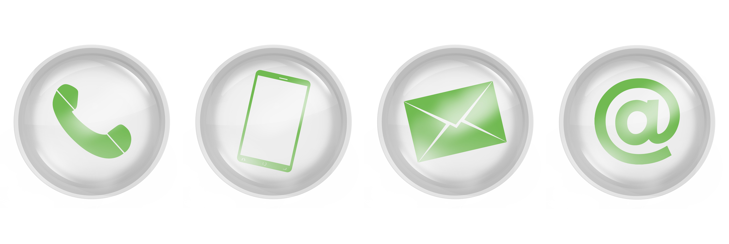 Banner of phone symbol, mobile phone symbol, letter symbol, and at symbol