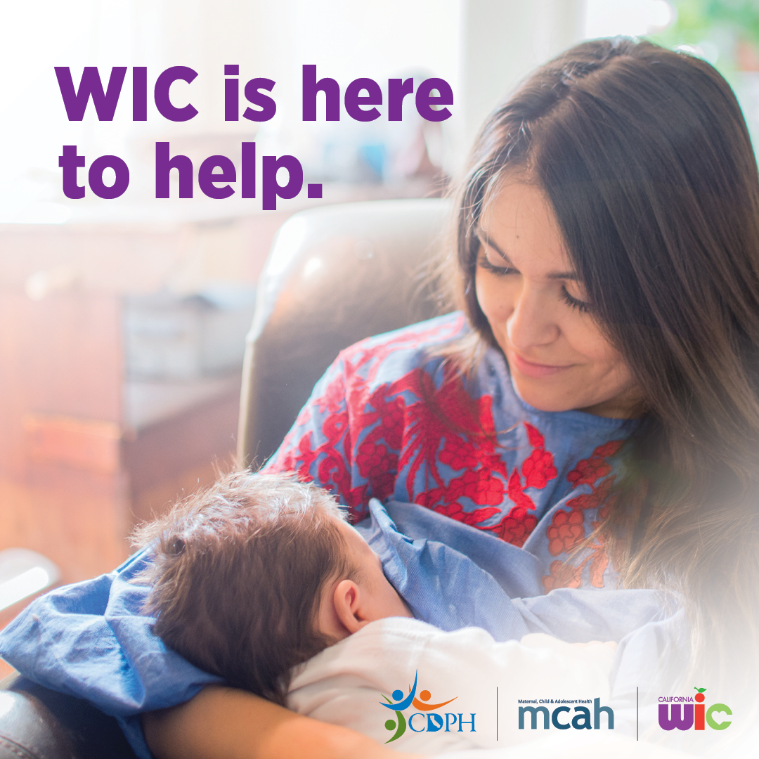 Breastfeeding mother with caption WIC is here to help