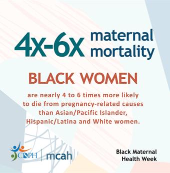 Caption saying black women are 4 to 6 times more likely to die from pregnancy-related causes