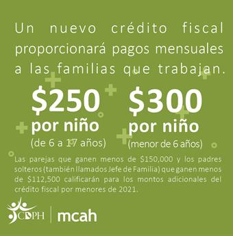 Downloadable child tax credit graphic with spanish caption A new tax credit will provide monthly payments to working families.