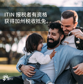 In simplified Chinese: I T I N tax filers are eligible for CA tax credits