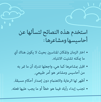 In Arabic: Use these tips to ask how they are feeling.
