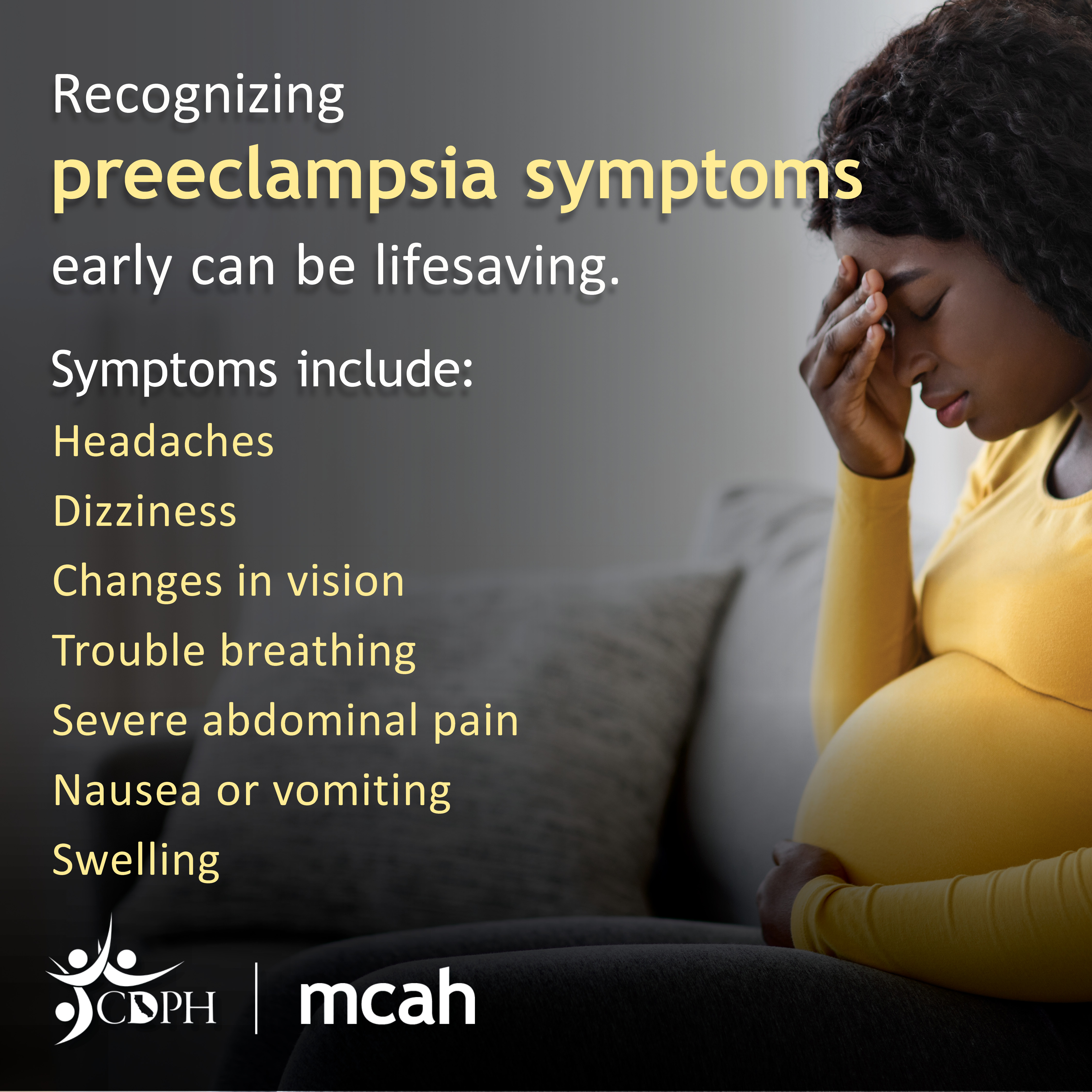 Caption 'Recognizing preeclampsia symptoms early can be livesaving.'