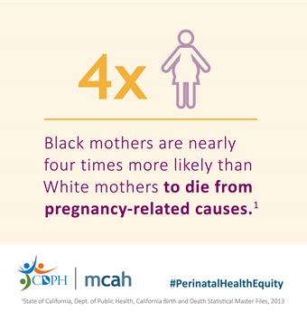 downloadable graphic with caption 'Black mothers are nearly four times likely than White mothers to die from pregnancy-related causes'
