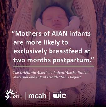 Breastfeeding Month social media 10. Mothers of AIAN infants are more likely to exclusively breastfeed at two months postpartum, according to the California American Indian/Alaska Native Maternal and Infant Health Status Report.