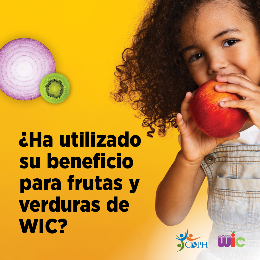 ¿Ha utilizado su beneficio para frutas y verduras de WIC? Child holding an apple
