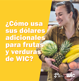 How do you use your extra WIC fruits and vegetables dollars? Person carrying load of fresh fruits.