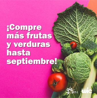 Shop extra fruits and veggies through September! Cabbage, broccoli, and tomatoes.
