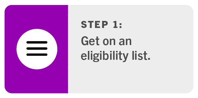 Step 1 for applying: Get on an eligibility list.