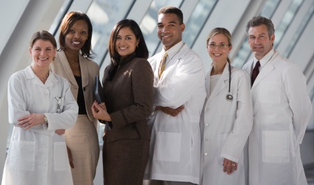 Group of different types of health care staff