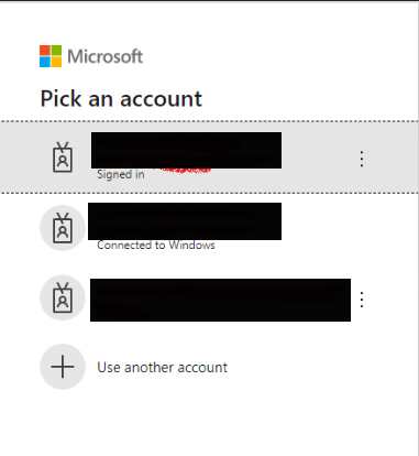 picture showing microsoft screen to pick an account