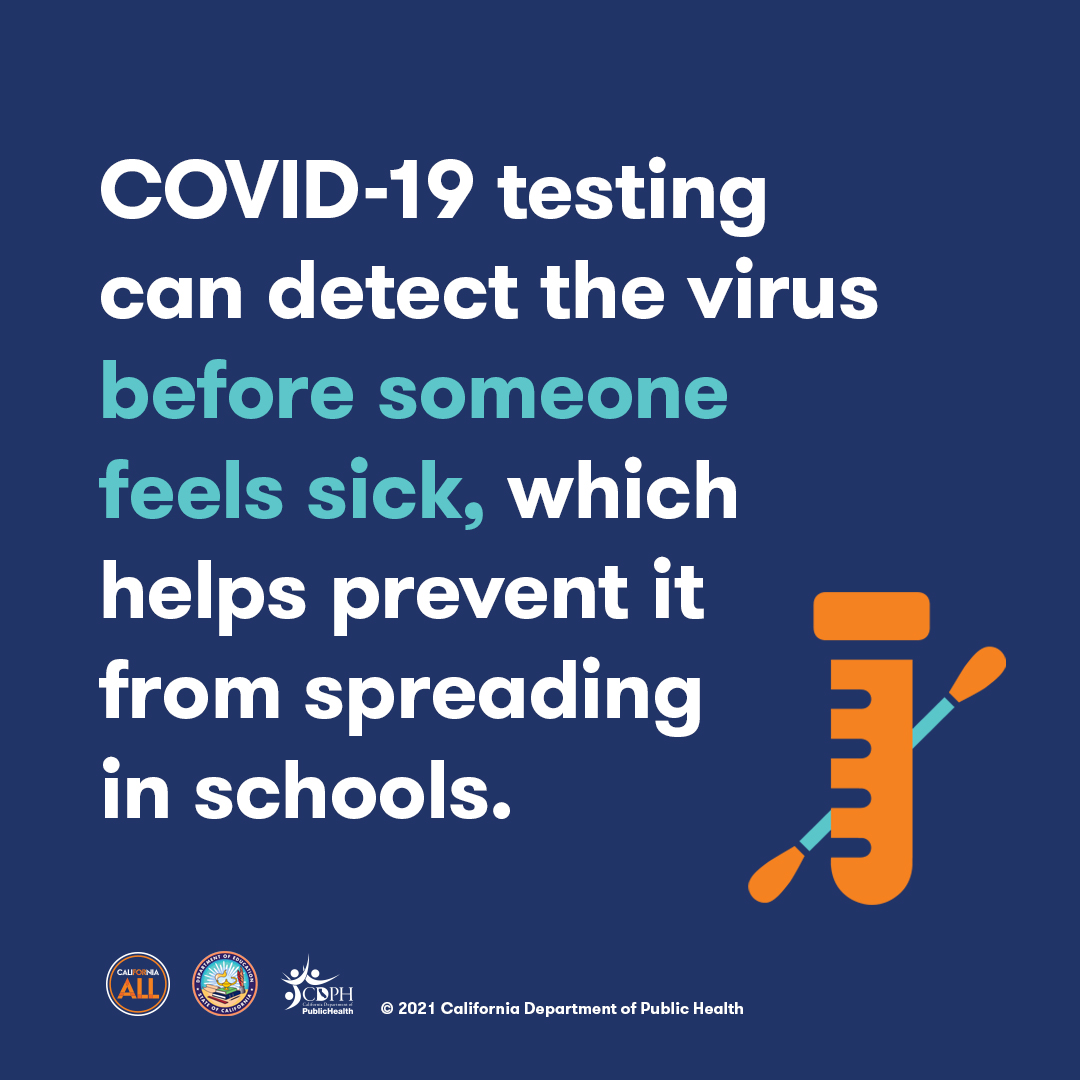 COVID-19 testing can detect the virus before someone feels sick, which helps prevent it from spreading in schools. 