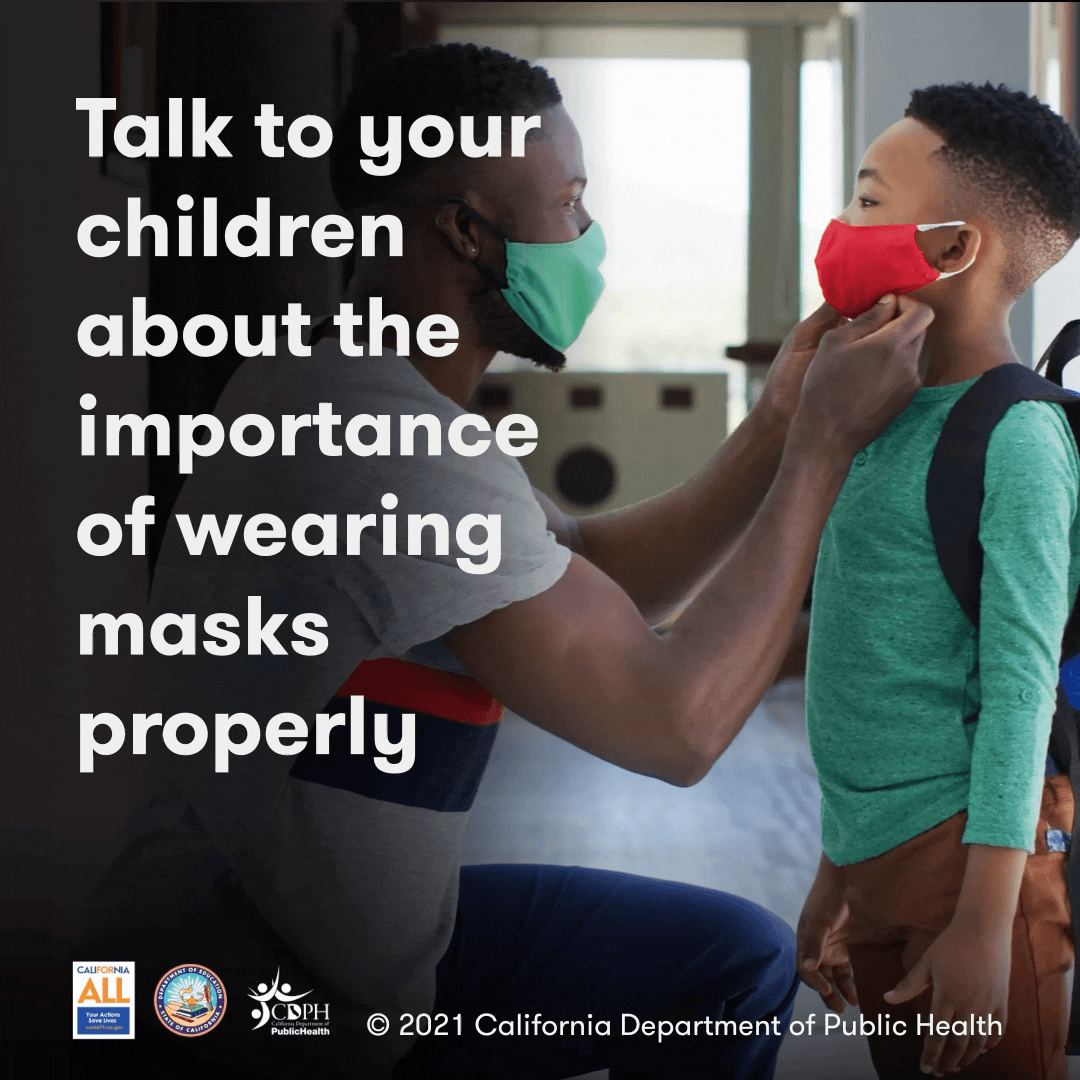 Talk to your children about the importance of wearing masks properly. © 2021 California Department of Public Health 