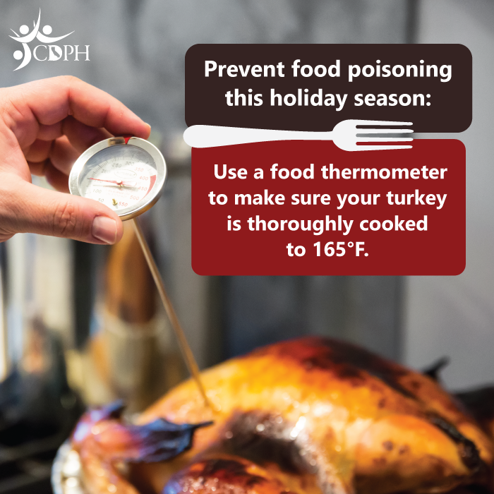 Prevent food poisoning this holiday season: use a food thermometer to make sure food is cooked.