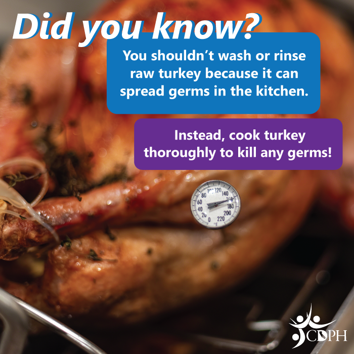 Did you know? You shouldn't was or rinse raw turkey because it can spread germs in the kitchen.