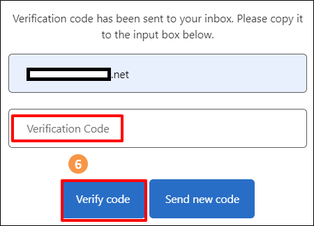 Verification Code input box highlighting the Verify Code button