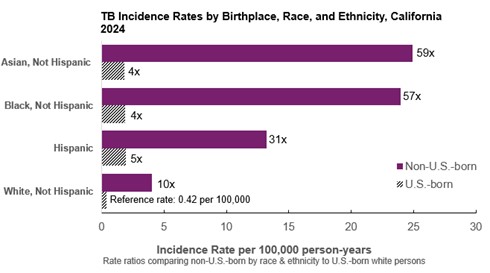 TB Incidence Rates by Birthplace, Race, and Ethnicity, California 2024