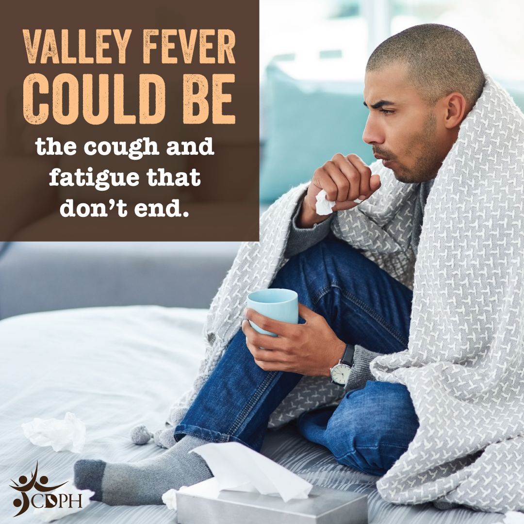 Valley fever could be the cough and fatigue that don't end. Man coughing with blanket around him.