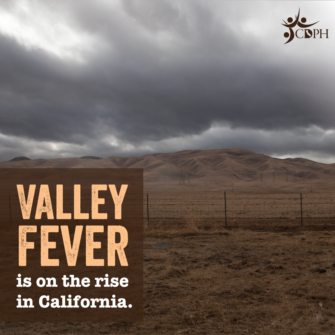 Valley fever is on the rise in California. Dark clouds over dry area.