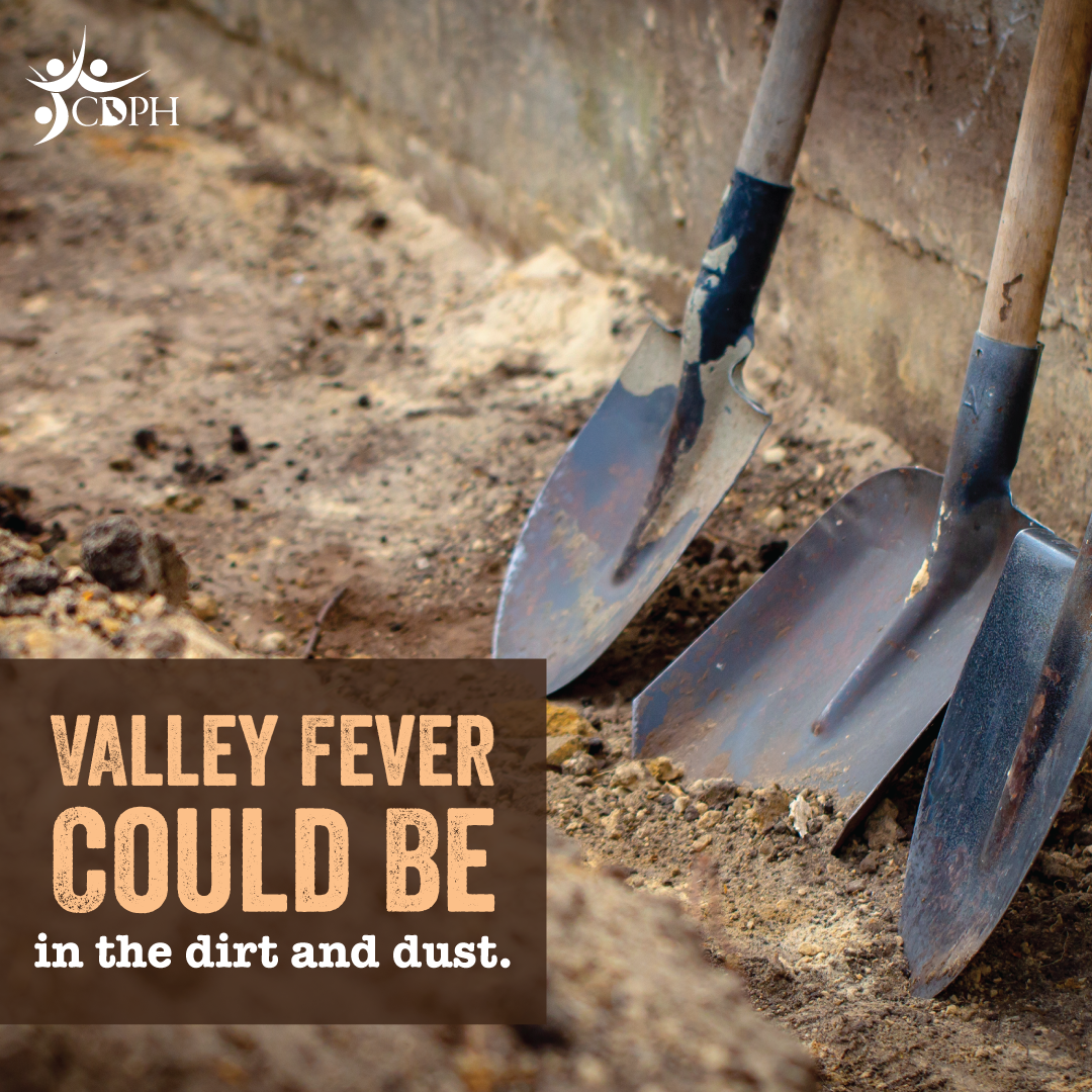 Valley fever could be in the dirt and dust. Shovels in dirt.