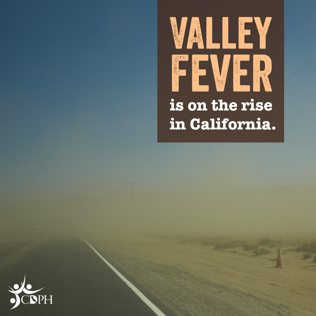 Valley fever is on the rise in California. Dusty road landscape.