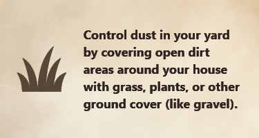 Control dust in your yard by covering open dirt areas with plants and ground cover (like gravel)