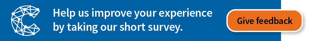 Feedback survey banner "Help us improve your experience by taking our short survey."