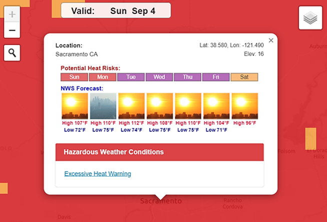 NWS HeatRisk forecast, Sacramento, California. Accessed September 4, 2022.