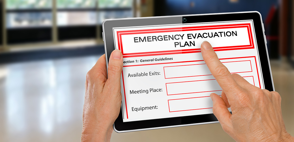 Tablet with evacuation plan