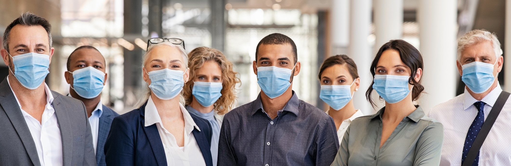 Employees with face masks