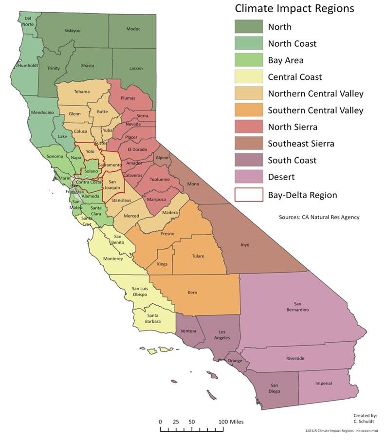 Map of California Climate Impact Regions